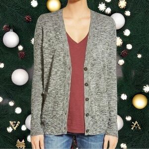 Madewell Black & White Long-Sleeve Marled Button-Up Pocketed Cardigan Size Small